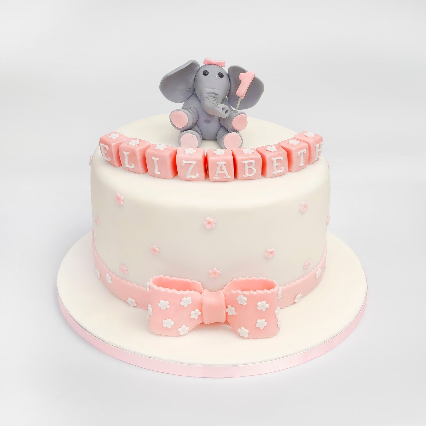 Icing 3D Elephant with Pink Bow & Birthday Number