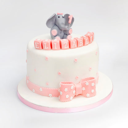 Icing 3D Elephant with Pink Bow & Birthday Number