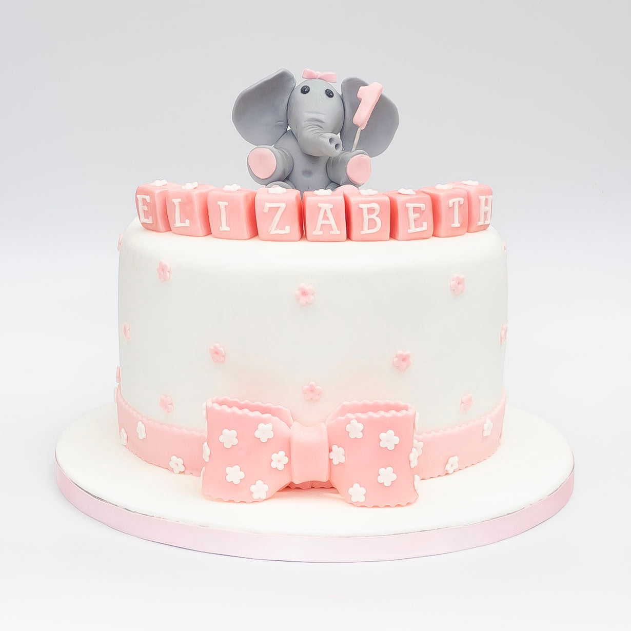 Icing 3D Elephant with Pink Bow & Birthday Number