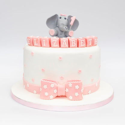 Icing 3D Elephant with Pink Bow & Birthday Number