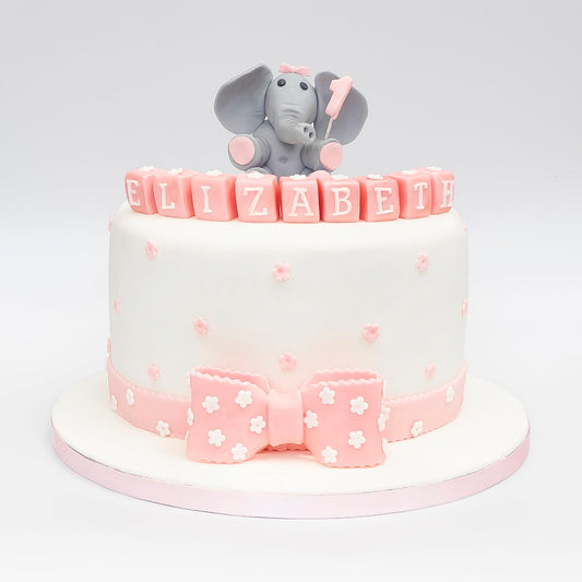 Icing 3D Elephant with Pink Bow & Birthday Number