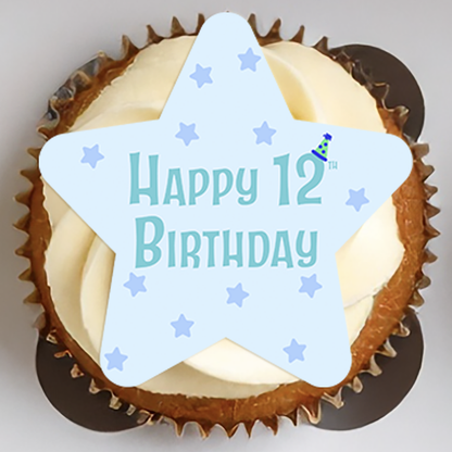 Custom Icing Star Happy Birthday Cupcake Topper