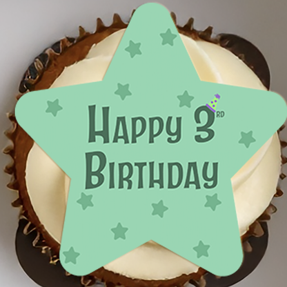 Custom Icing Star Happy Birthday Cupcake Topper