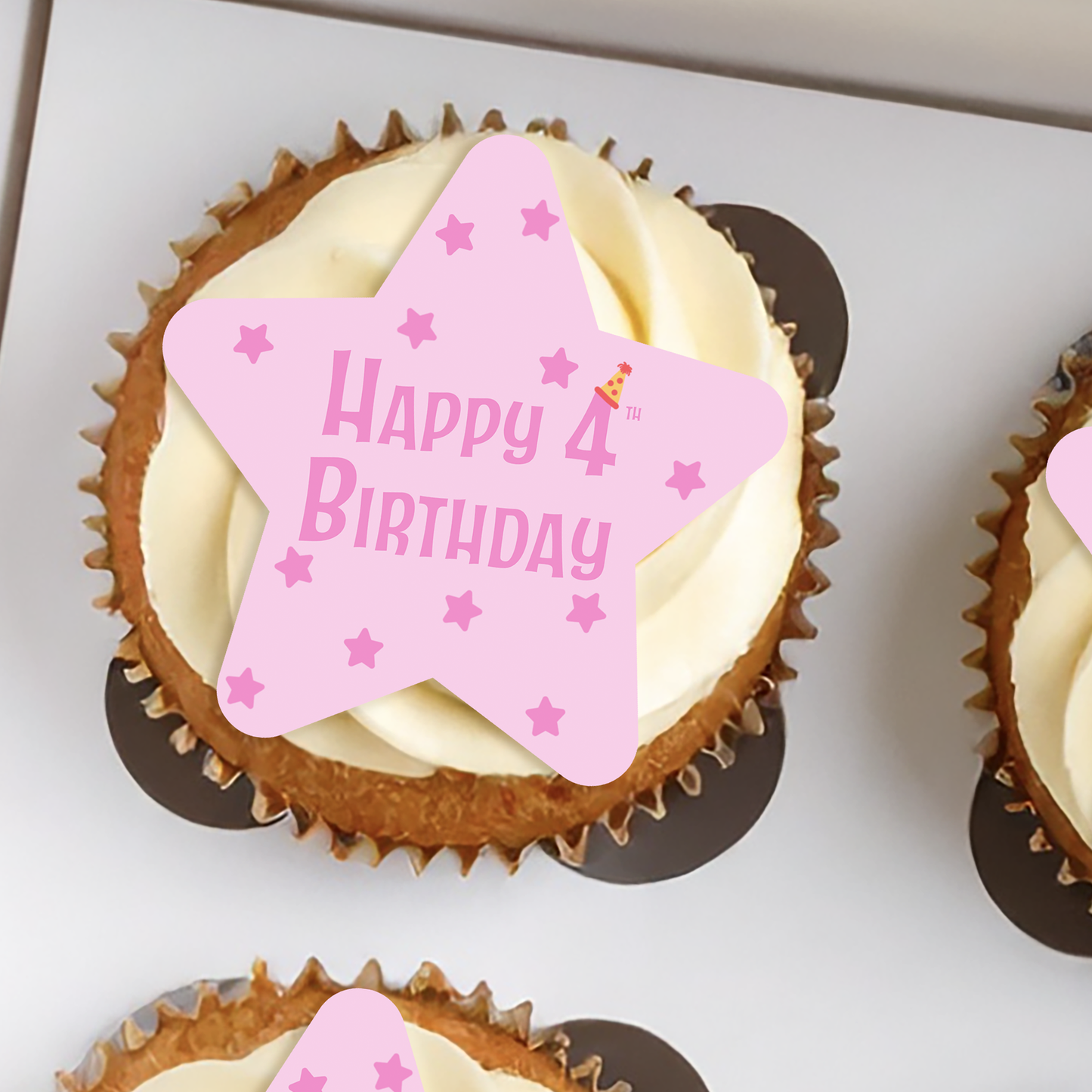 Custom Icing Star Happy Birthday Cupcake Topper