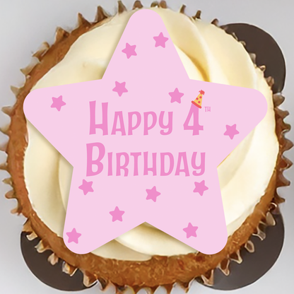 Custom Icing Star Happy Birthday Cupcake Topper