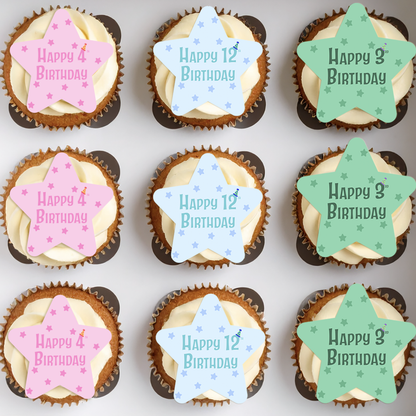 Custom Icing Star Happy Birthday Cupcake Topper